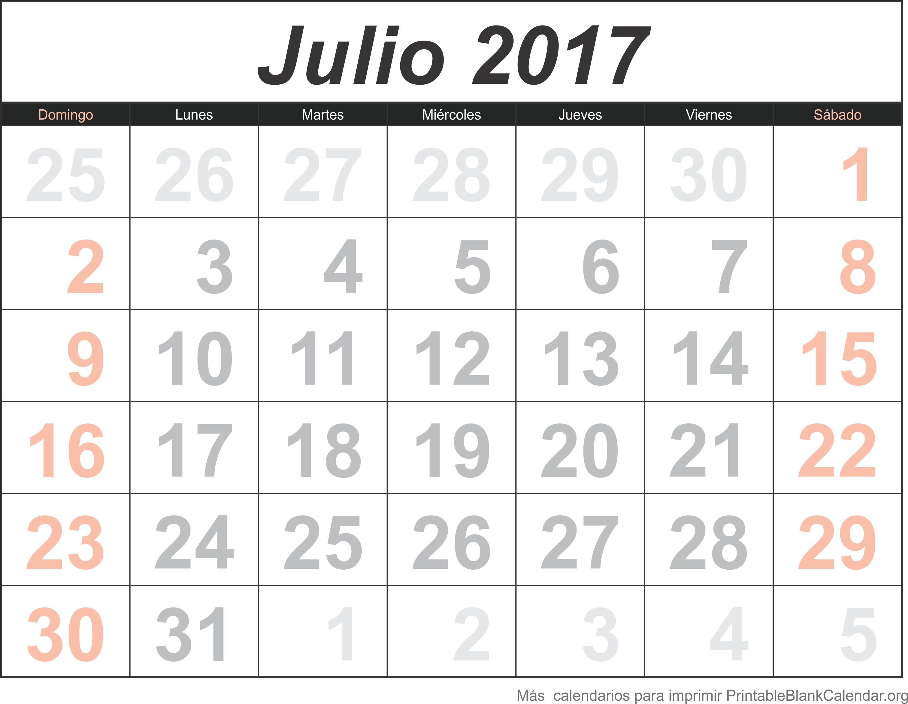 julio 2017 calendario
