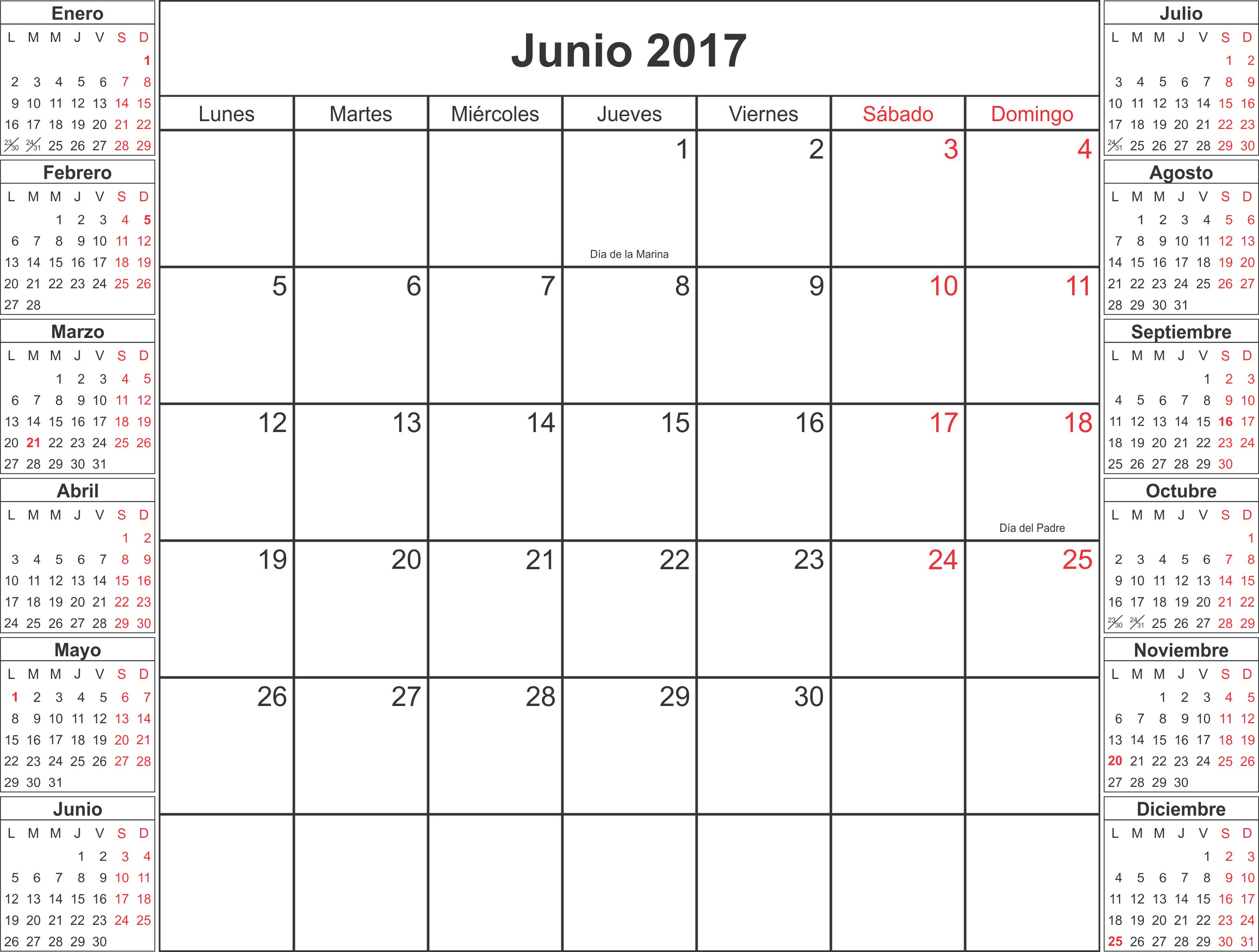 junio 2017 calendario
