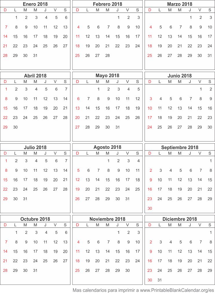 2018 calendario