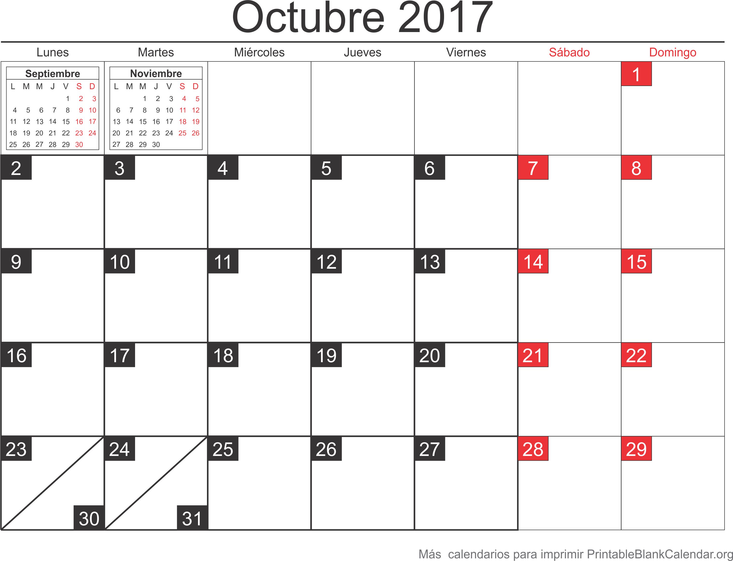 calendario octubre 2017