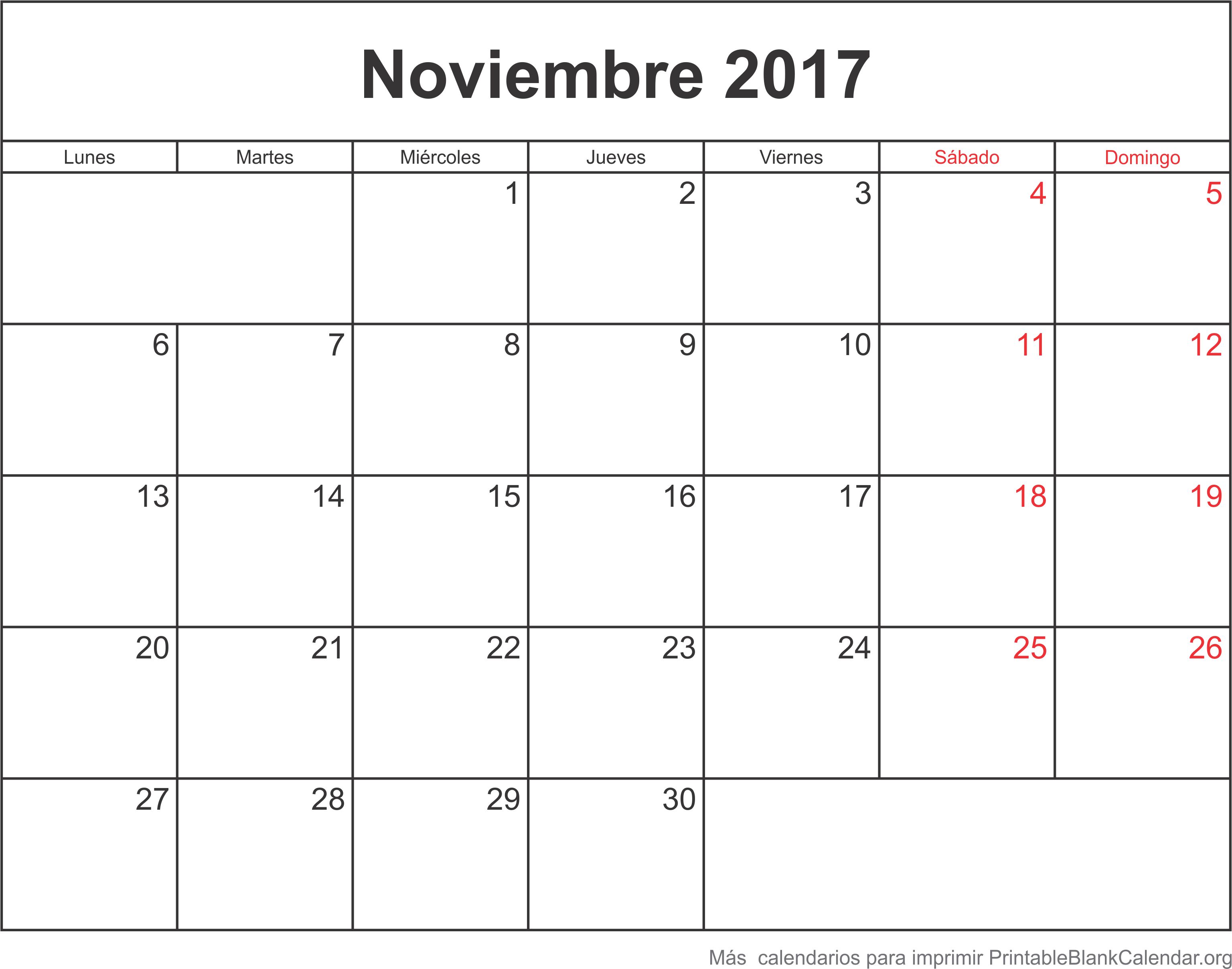 calendario noviembre 2017
