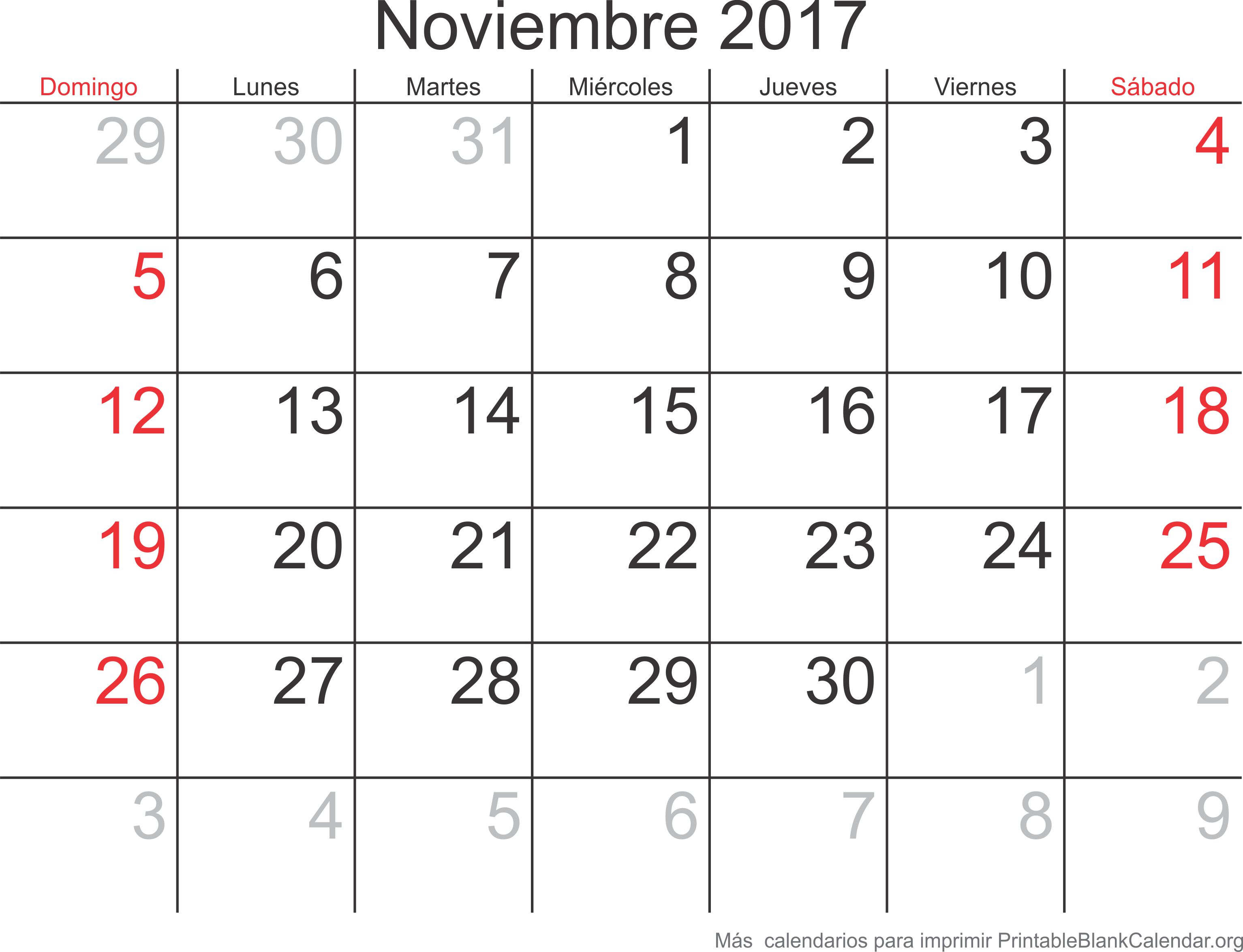 calendario para imprimir nov 2017