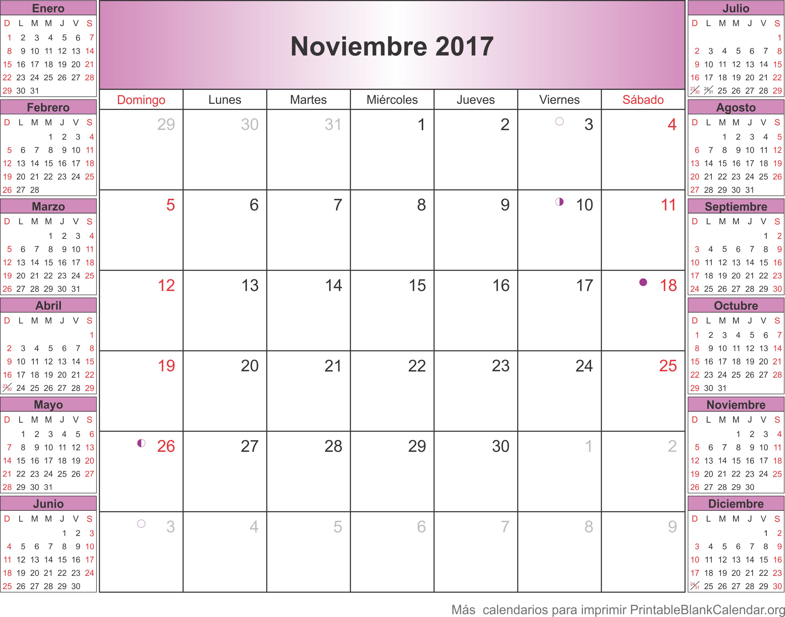 calendario para imprimir noviembre 2017