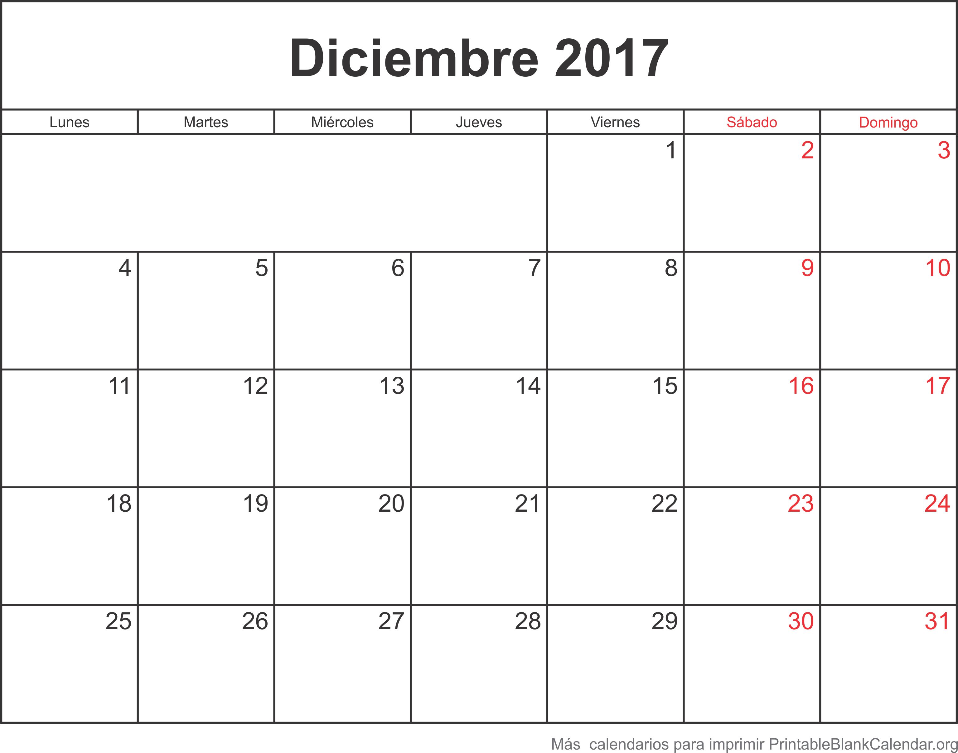deciembre 2017 calendario