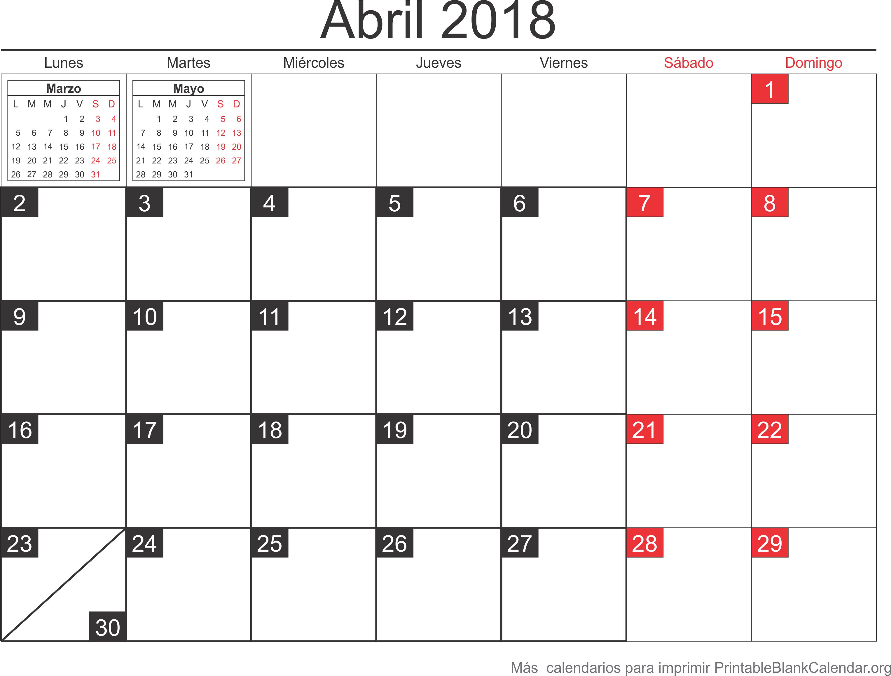 abril 2018 calendario
