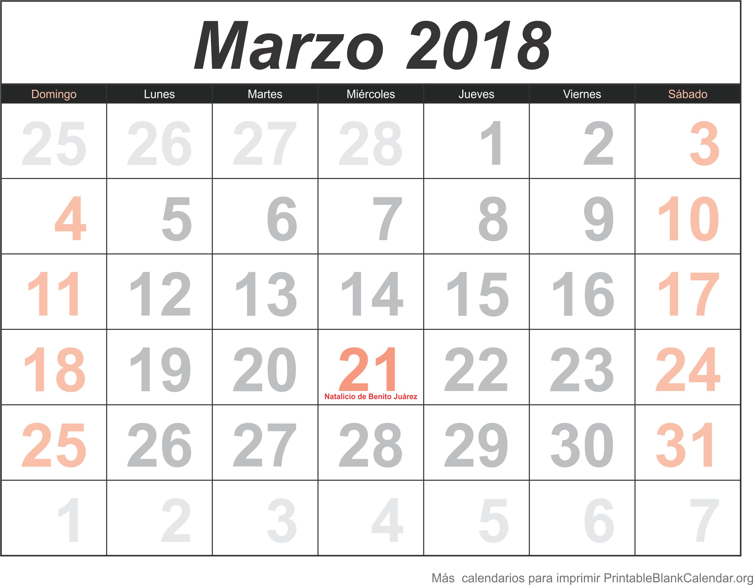 calendario mar 2018