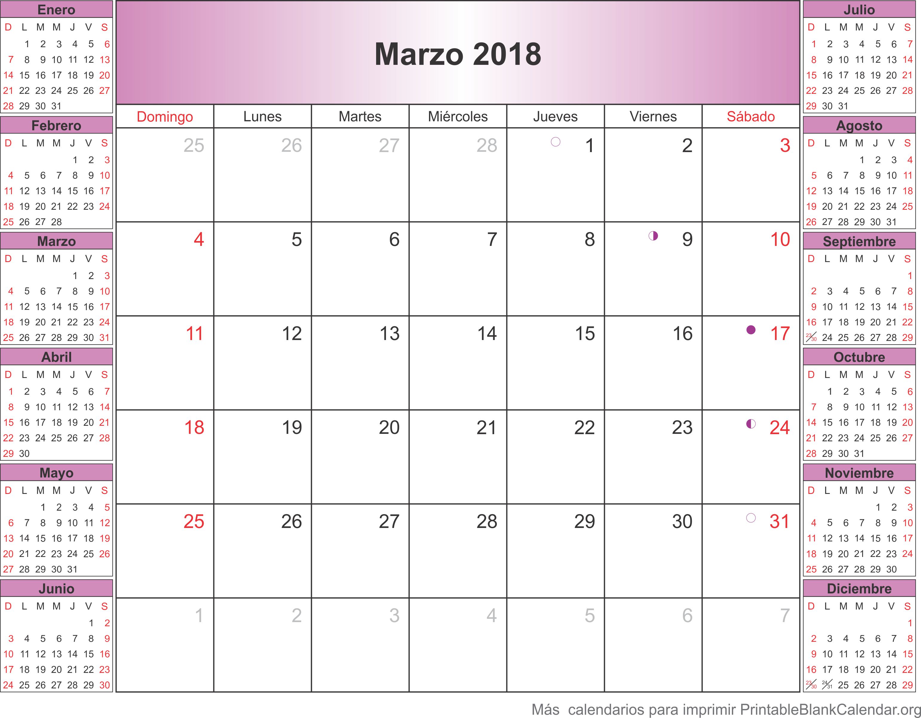calendario marzo 2018