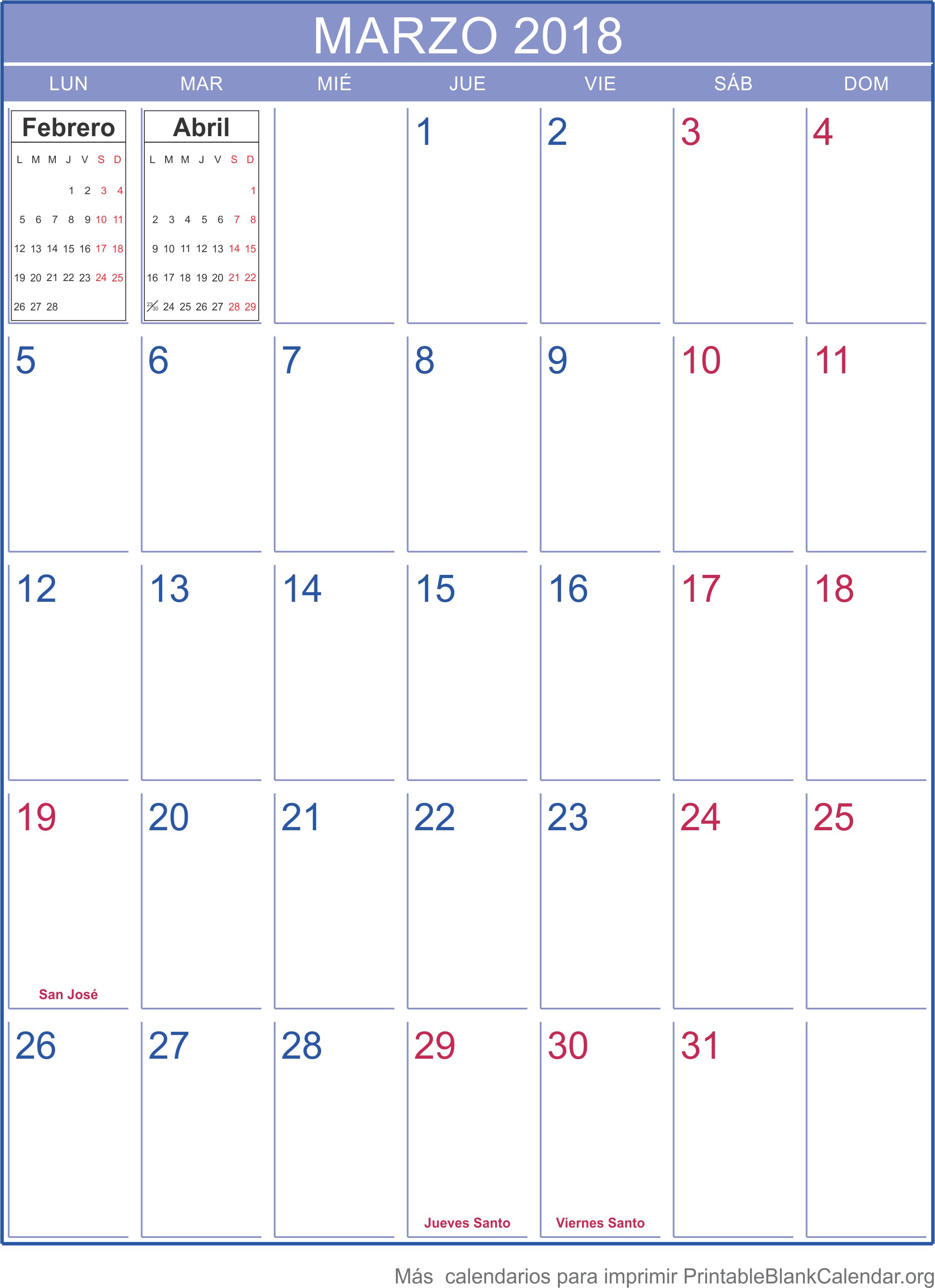 marzo 2018 calendario