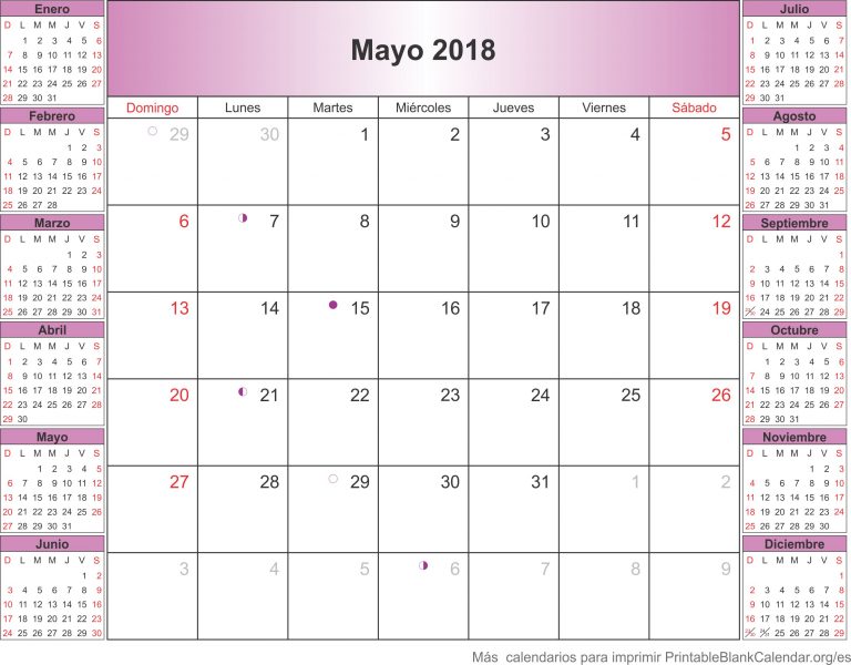 calendario mayo 2018
