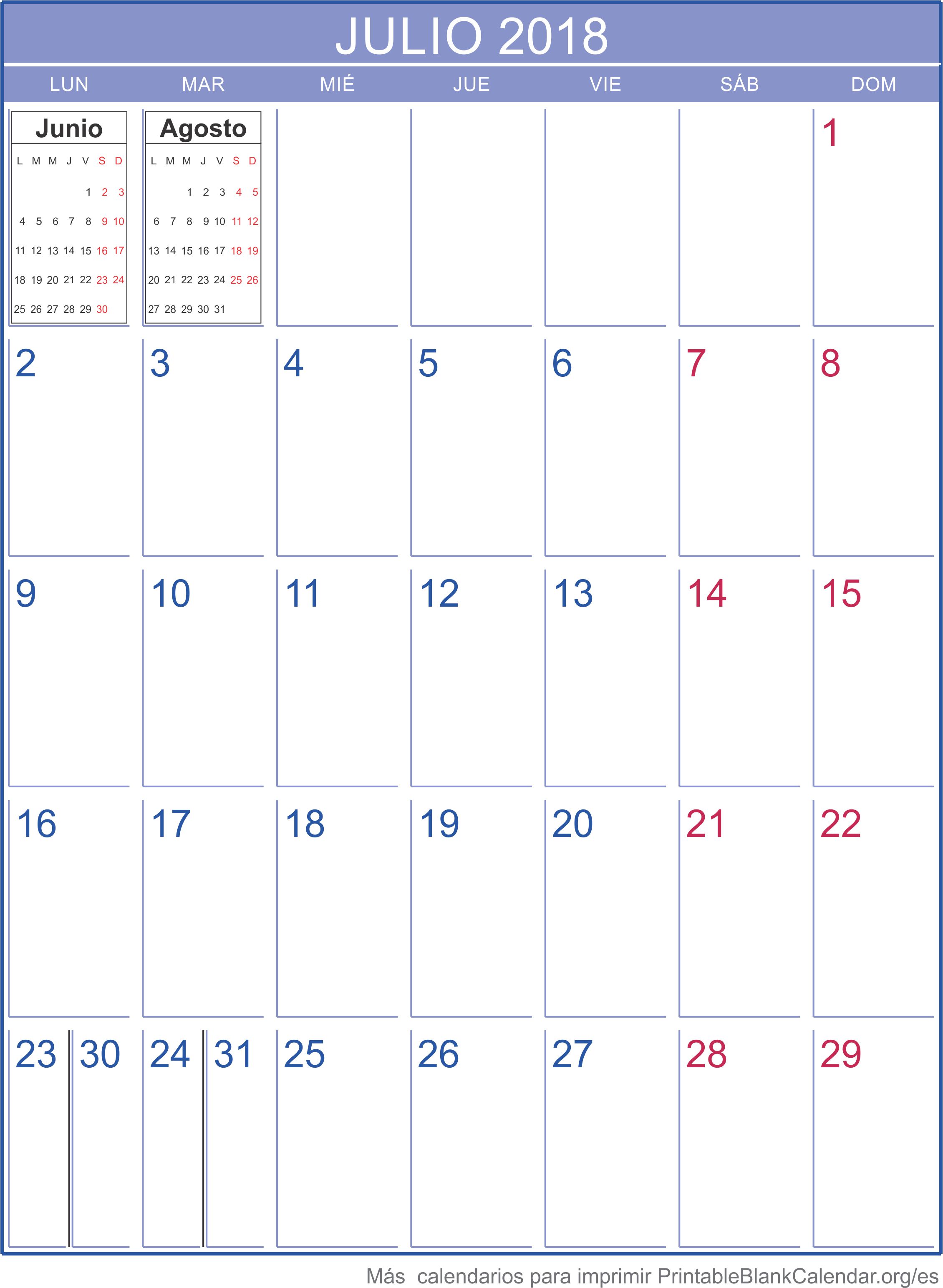 julio 2018 calendario