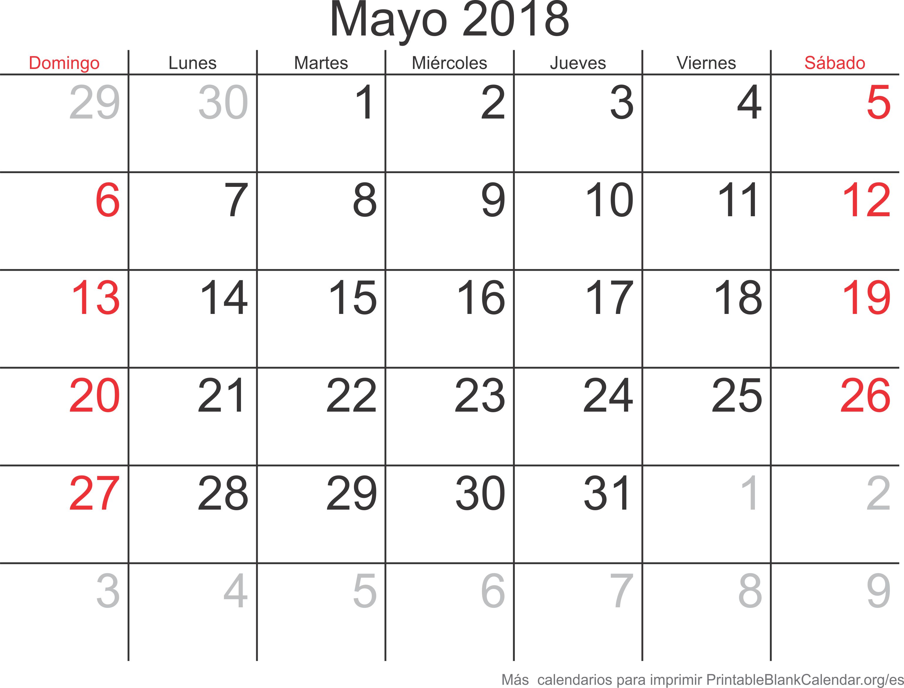 may 2018 calendario