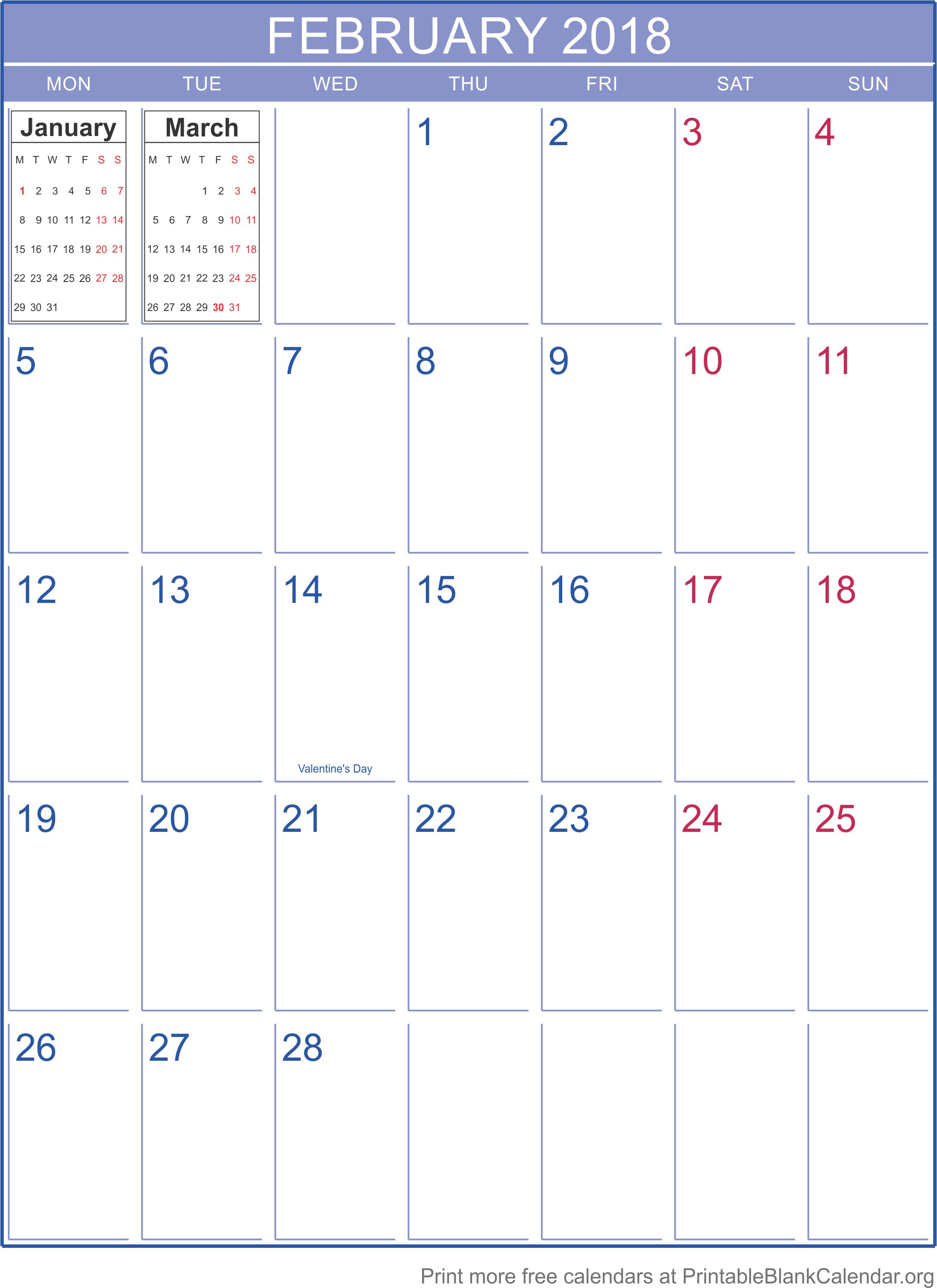 Printable Calendar February 2018 Printable Blank Calendar Org